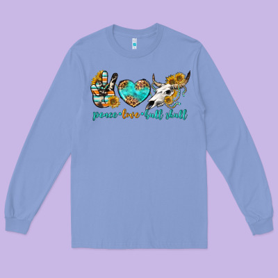 Peace Love Bull Skull Bbs Long Sleeve Tee Designed By Bundleandbundleshop