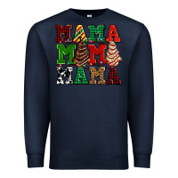 Navy mama mama mama with christmas lights and christmas tree cakes Premium Sweatshirt - AdoDesignShop