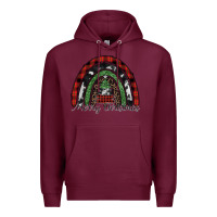 Burgundy Merry Christmas rainbow Premium Hoodie - CowhideDigitalArt