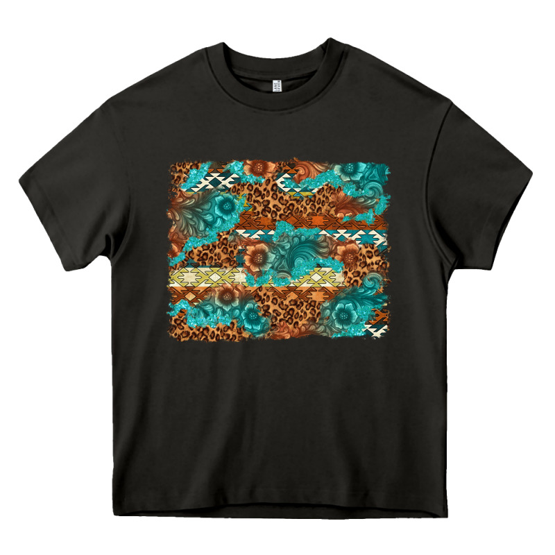 Leopard And Aztec Background Western Heavy Core Tee by texasbilliewilder | Teevron