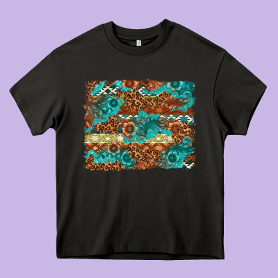 Leopard And Aztec Background Western Heavy Core Tee Designed By Texasbilliewilder
