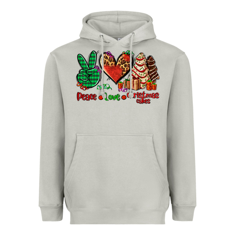 Peace Love Christmas Cakes Heavyweight Hoodie by AdoDesignShop | Teevron