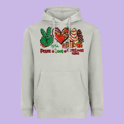Peace Love Christmas Cakes Heavyweight Hoodie Designed By Adodesignshop