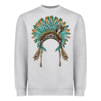 Heather Grey native american headdress turquise Heavyweight Sweatshirt - BarkalooDesign