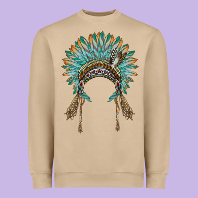 Native American Headdress Turquise Heavyweight Sweatshirt Designed By Barkaloodesign
