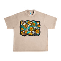 French Oak cowhide  turquoise sunflowers pattern olivia Urban Heavy Tee - OliviaCreatesArt