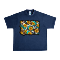 Navy cowhide  turquoise sunflowers pattern olivia Urban Heavy Tee - OliviaCreatesArt
