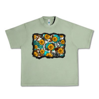 Oil Green cowhide  turquoise sunflowers pattern olivia Urban Heavy Tee - OliviaCreatesArt
