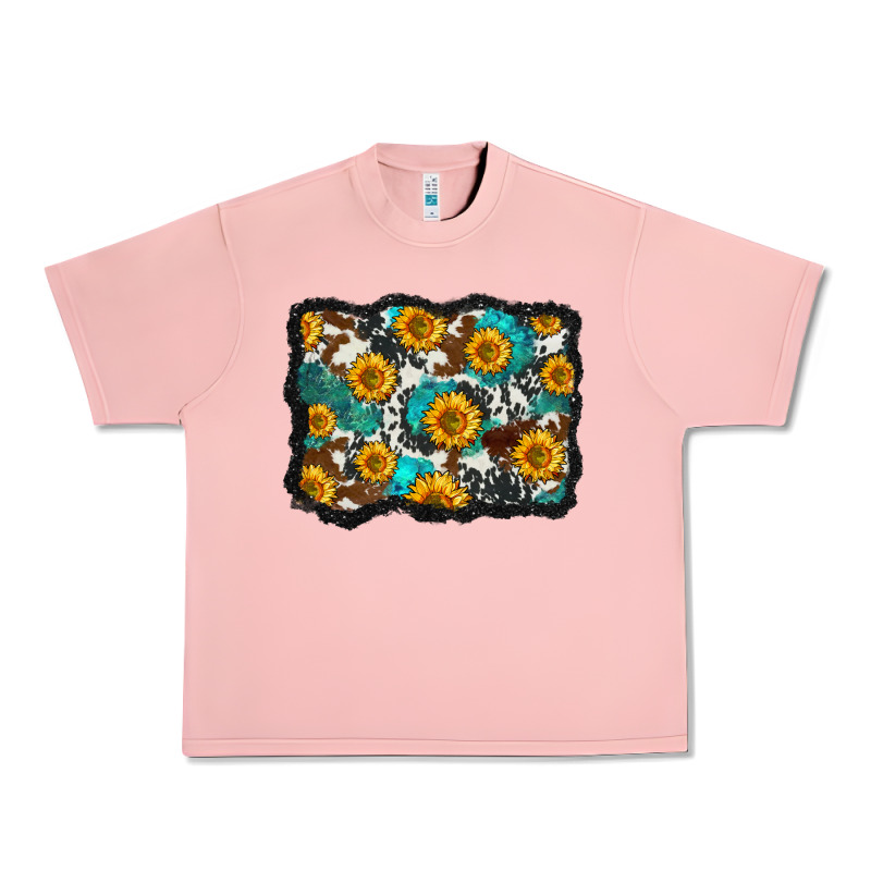 Cowhide  Turquoise Sunflowers Pattern Olivia Urban Heavy Tee by OliviaCreatesArt | Teevron