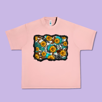 Cowhide  Turquoise Sunflowers Pattern Olivia Urban Heavy Tee Designed By Oliviacreatesart
