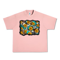 Salmon cowhide  turquoise sunflowers pattern olivia Urban Heavy Tee - OliviaCreatesArt