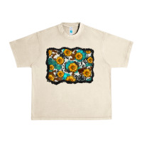 Sandshell cowhide  turquoise sunflowers pattern olivia Urban Heavy Tee - OliviaCreatesArt