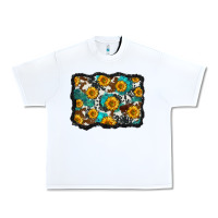 White cowhide  turquoise sunflowers pattern olivia Urban Heavy Tee - OliviaCreatesArt