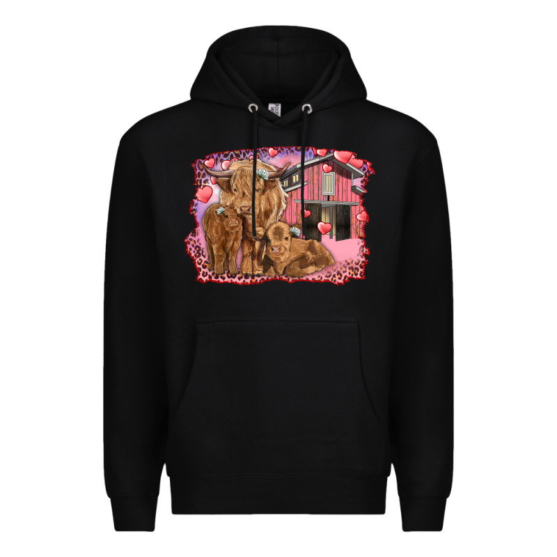 Valentine's Day Mama Cow And Baby Cows Premium Hoodie by RanaPortraitStore | Teevron