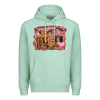 Seafoam Valentine's day mama cow and baby cows Premium Hoodie - RanaPortraitStore