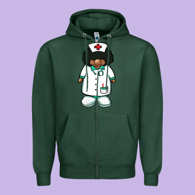 African Nurse Gnome Afro Hair Zipper Hoodie Designed By Barkaloodesign