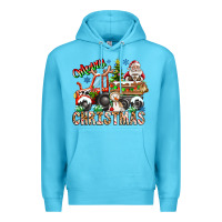 Ocean Blue Merry Christmas  tractor Premium Hoodie - CowhideDigitalArt
