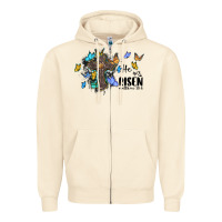 Sandshell he is risen matthew 28 6 cross with butterflies cowhide background Zipper Hoodie - BarkalooDesign