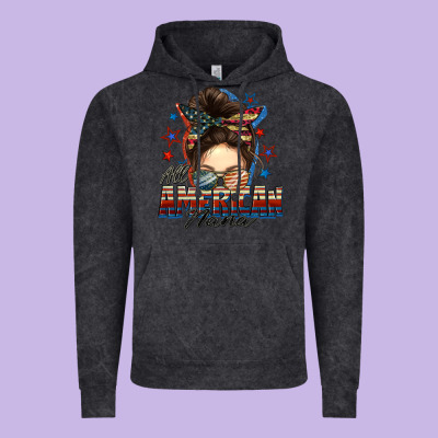 All American Nana Messy Bun Vintage Hoodie Designed By Fadigitalartstudio