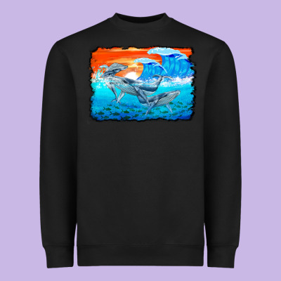 Humpback Whale And Wave Background Heavyweight Sweatshirt Designed By Barkaloodesign