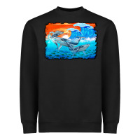 Black humpback whale and wave background Heavyweight Sweatshirt - BarkalooDesign