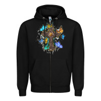 Black cross with butterflies cowhide background Zipper Hoodie - BarkalooDesign