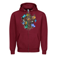 Burgundy cross with butterflies cowhide background Zipper Hoodie - BarkalooDesign