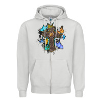 Dove Grey cross with butterflies cowhide background Zipper Hoodie - BarkalooDesign