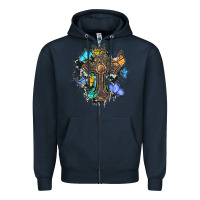 Navy cross with butterflies cowhide background Zipper Hoodie - BarkalooDesign