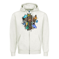 Oatmeal Heather cross with butterflies cowhide background Zipper Hoodie - BarkalooDesign