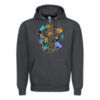 Smoke cross with butterflies cowhide background Zipper Hoodie - BarkalooDesign