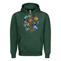 Sports Green cross with butterflies cowhide background Zipper Hoodie - BarkalooDesign