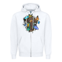 White cross with butterflies cowhide background Zipper Hoodie - BarkalooDesign