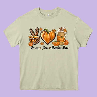 Peace Love Pumpkin Spice Heavy Core Tee Designed By Texasbilliewilder