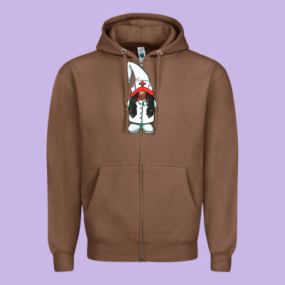 African American Nurse Gnome Zipper Hoodie Designed By Barkaloodesign