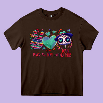 Peace Love Dia De Los Muertos Heavy Core Tee Designed By Nancycooperartshop