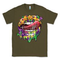 Army Green mardi gras lips Classic Tee - CowGirlArtShop