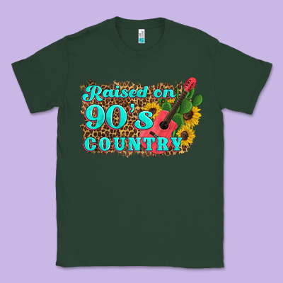 Raised 90's Country Guitar Cactus Sunflower's Classic Tee Designed By Artiststas