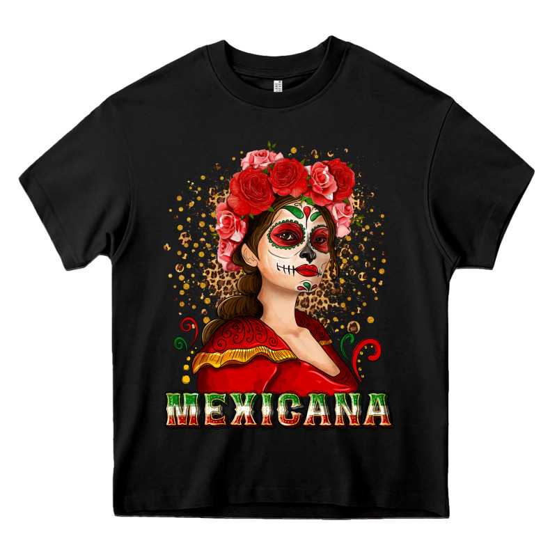 Sugar Skull Girl With Mexicana Heavy Core Tee by NancyCooperArtShop | Teevron