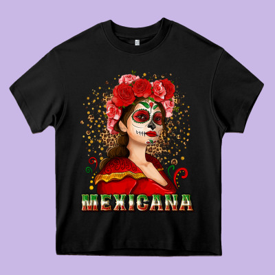 Sugar Skull Girl With Mexicana Heavy Core Tee Designed By Nancycooperartshop