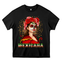 Black Sugar skull girl with Mexicana Heavy Core Tee - NancyCooperArtShop