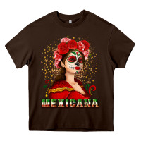 Chocolate Brown Sugar skull girl with Mexicana Heavy Core Tee - NancyCooperArtShop
