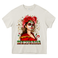 Cream Sugar skull girl with Mexicana Heavy Core Tee - NancyCooperArtShop