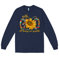Navy with god all things are possible with sunflower bbs Long Sleeve Tee - BundleAndBundleShop