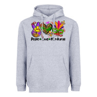 Heather Grey peace love  mardi gras Heavyweight Hoodie - AdoDesignShop