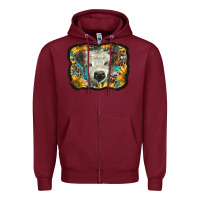 Burgundy white scottish calf with sunflowers western  background Zipper Hoodie - BarkalooDesign