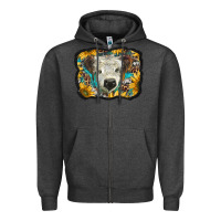 Charcoal Heather white scottish calf with sunflowers western  background Zipper Hoodie - BarkalooDesign
