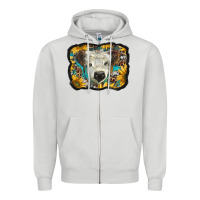 Dove Grey white scottish calf with sunflowers western  background Zipper Hoodie - BarkalooDesign
