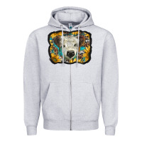 Heather Grey white scottish calf with sunflowers western  background Zipper Hoodie - BarkalooDesign