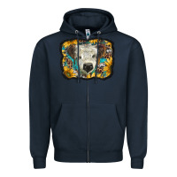 Navy white scottish calf with sunflowers western  background Zipper Hoodie - BarkalooDesign